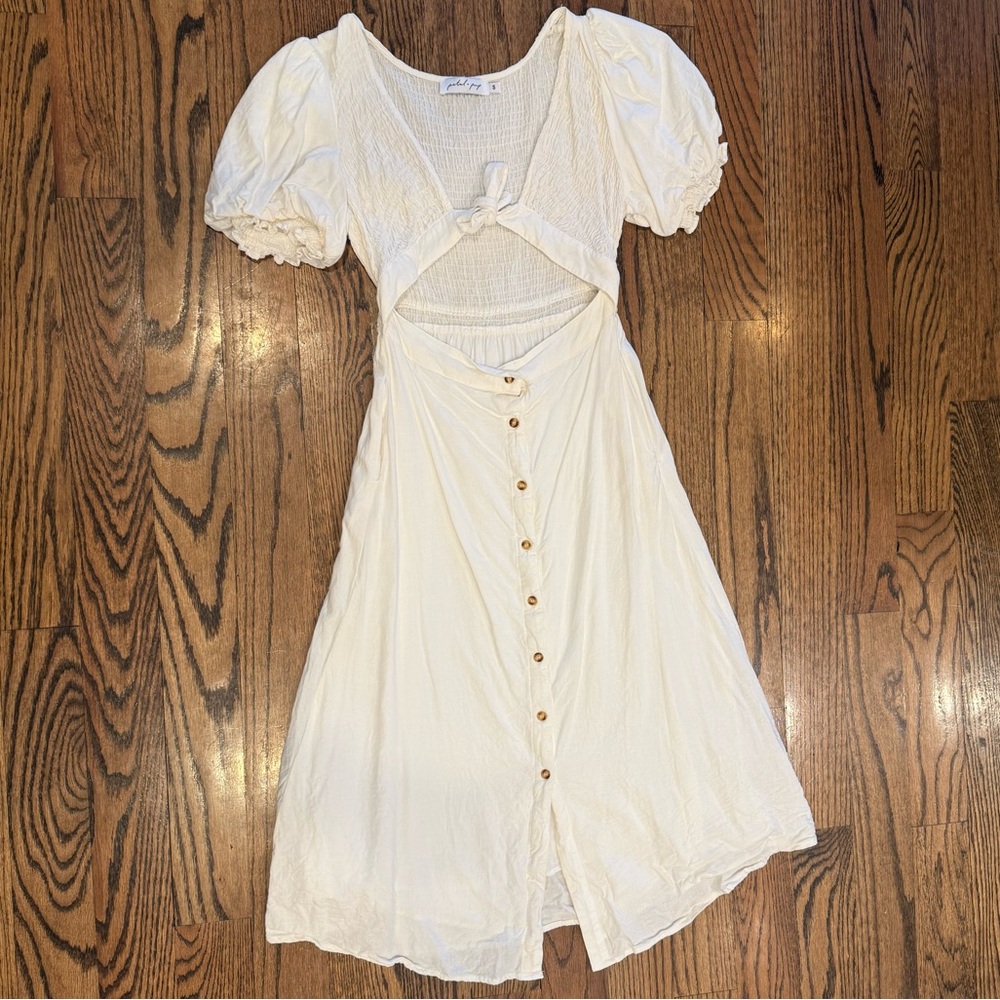 Petal & Pup Cream Puff Sleeve Midi Dress